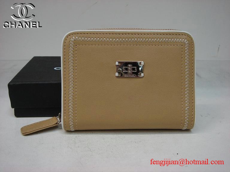 Replica Chanel Apricot Leather Long Wallet 31502